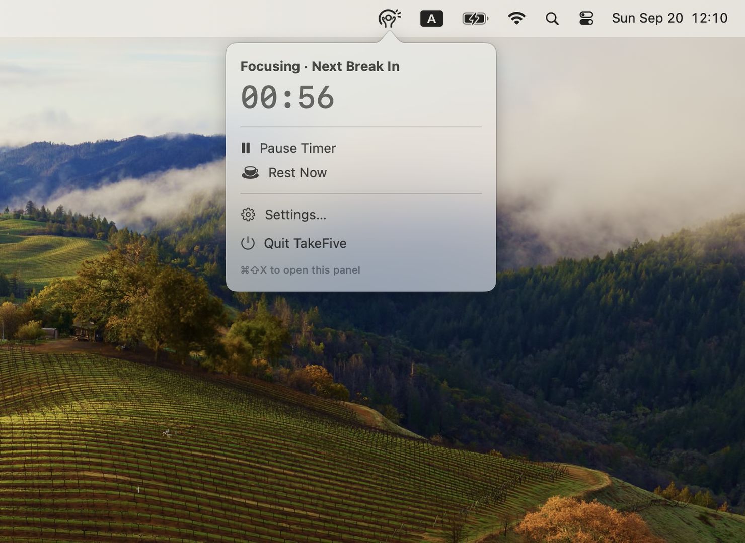 Menu bar countdown and quick actions